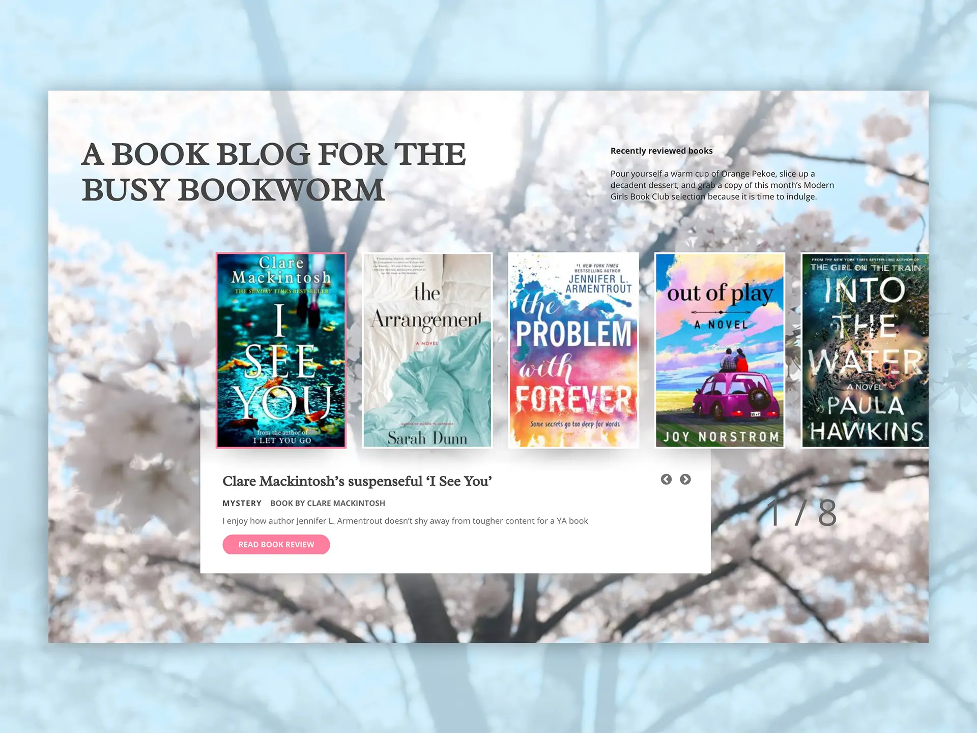 Website screenshot for Book Reviews project